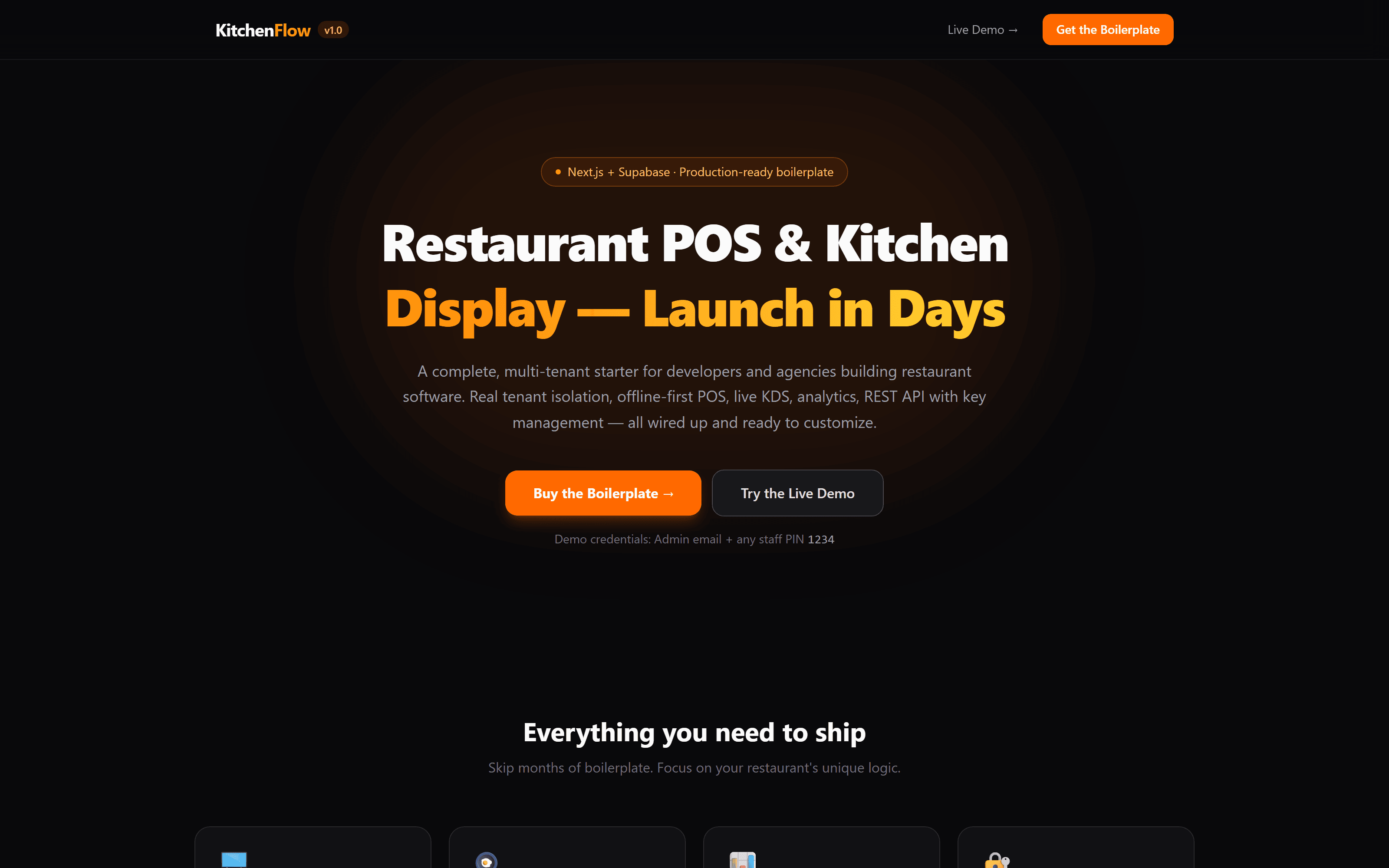 Pantalla de inicio de sesión de KitchenFlow
